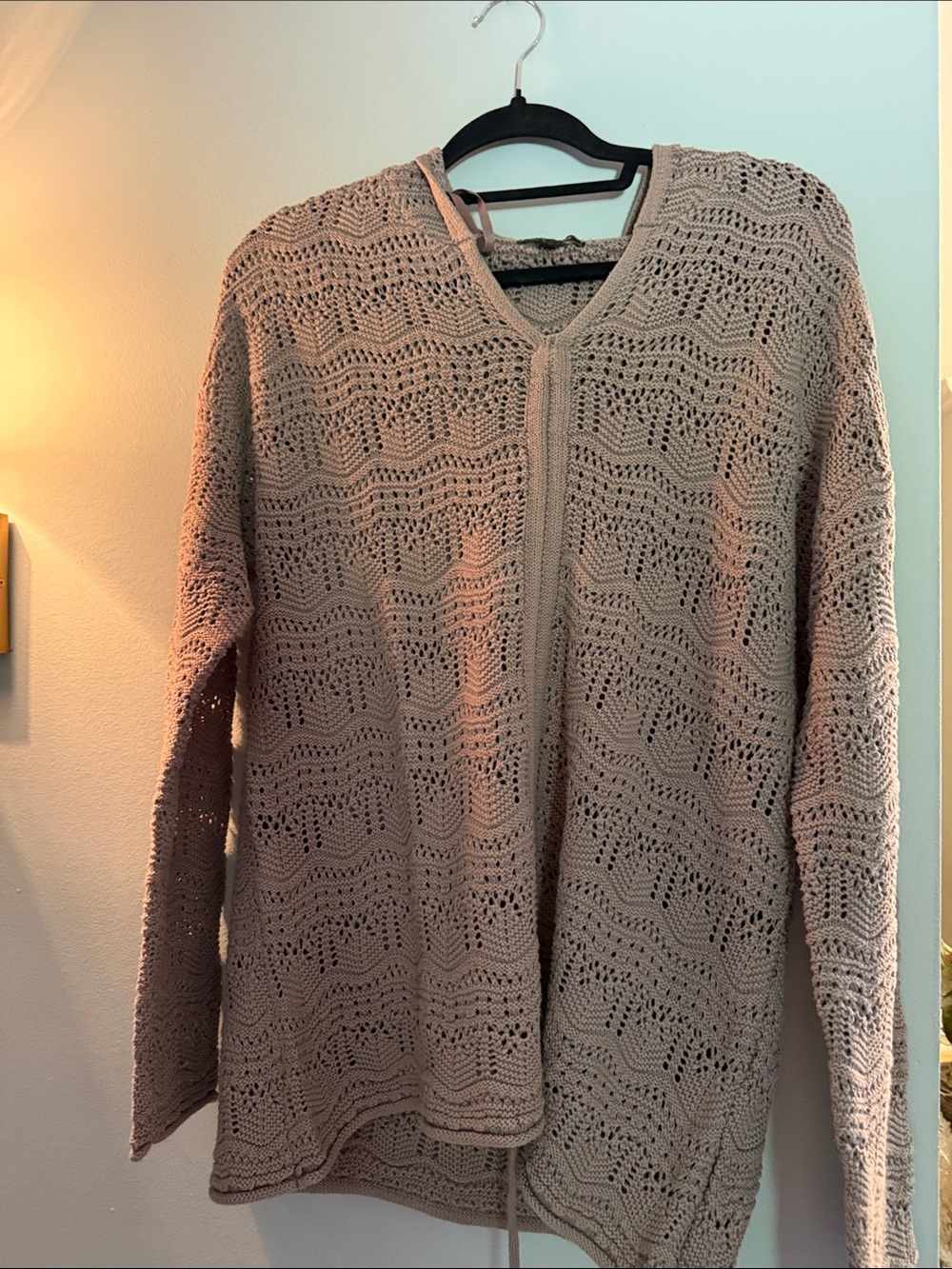 Open-Knit V-Neck Cardigan Sweater - Mauve